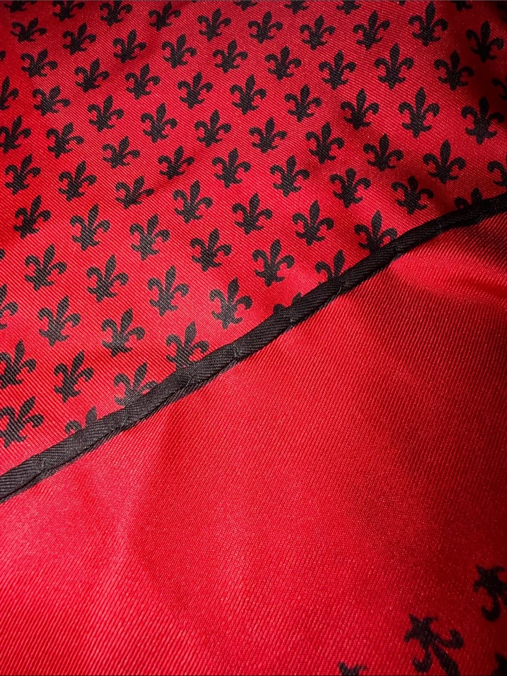 Luxury Red Silk Fleur-de-lis Motif Square Scarf 26